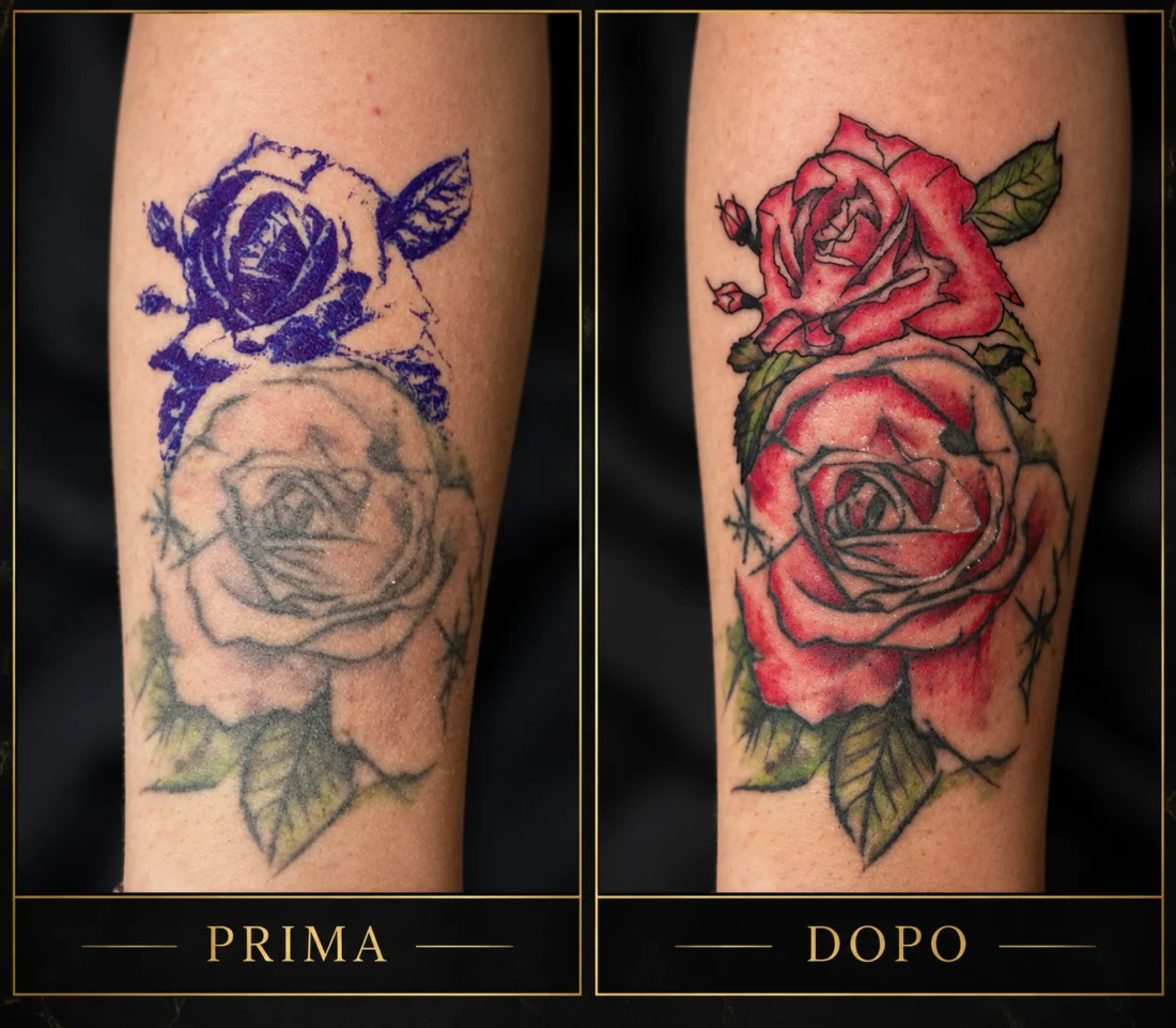 Tattoo Cover-up Rosa – Prima e Dopo - Elena Parvu