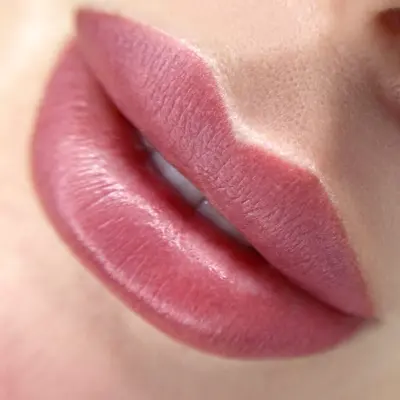 Primo piano di labbra con colore rosa e contorno definito